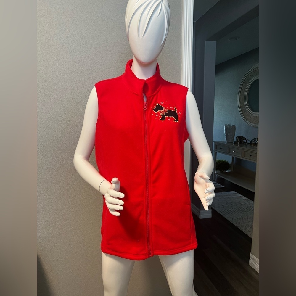 Holiday Edition Women's Fleece Sleeveless Zip-Up Mock Neck Vest size L
